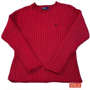 …SOLD… Like New Ralph Lauren Ribbed  Red Cotton Knit Sweater